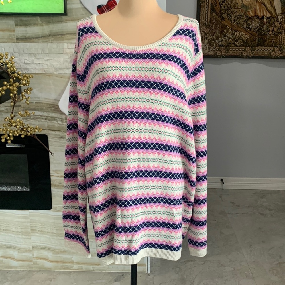 Talbots Print Comfy Cozy Sweater Full Back Zip. Size 3X